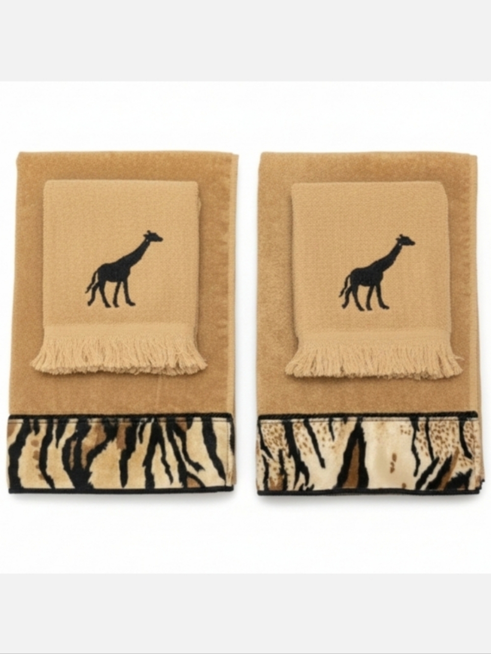 Avanti Giraffe Hand Towel Set Tan Black Animal Print Wild African Safari Theme